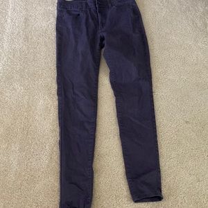 The brand is American Eagle. They are high-rise and jegging. The are also purple